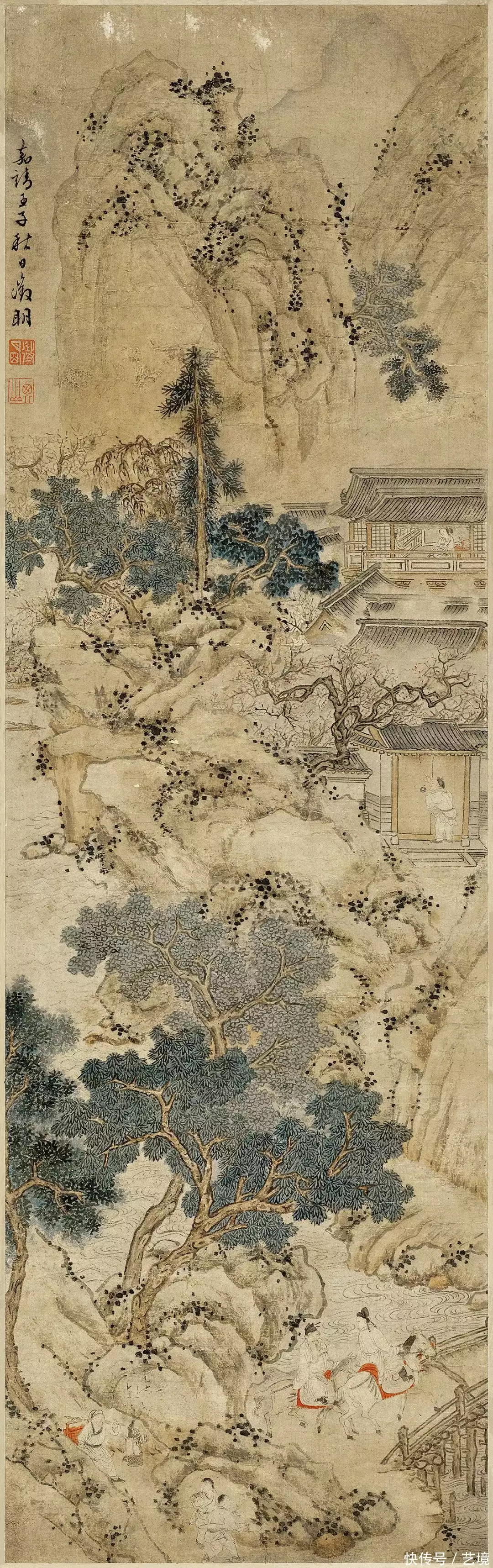 明 文徵明《山庄客至图》倪瓒：天地间安有人在