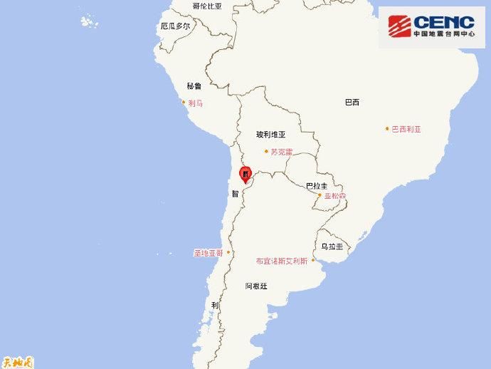 智利发生5.9级地震 震源深度130千米
