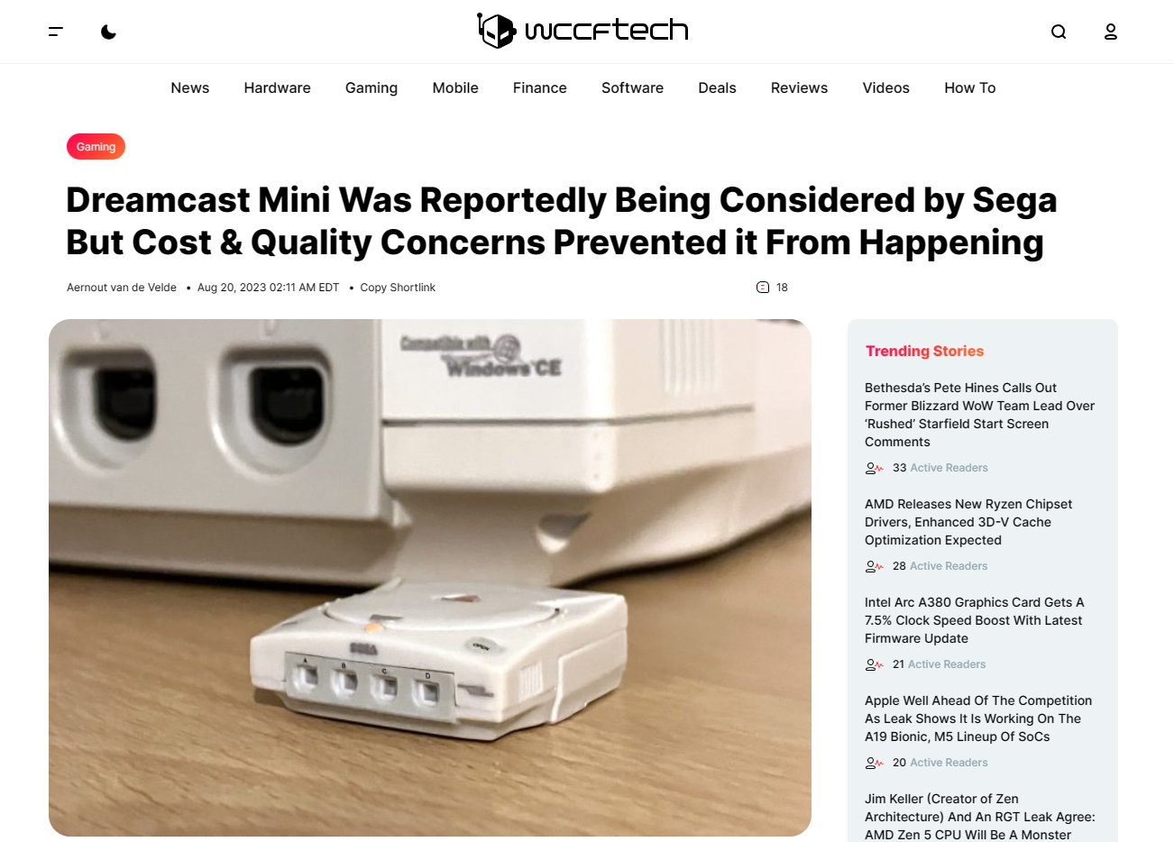 消息称世嘉曾考虑推出DC mini游戏主机，因无法控制成本而取消