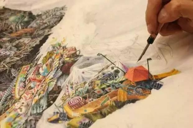  极致|一幅画画了3年，细到要用放大镜，他把钢笔画玩到了极致！