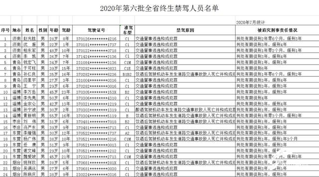  通报|通报！山东发布今年第六批终身禁驾人员名单，26年驾龄老司机肇事逃逸被判刑