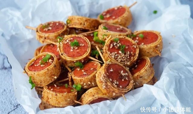 豆皮香肠|香肠又有新吃法，秒杀烧烤路边摊，5元搞定