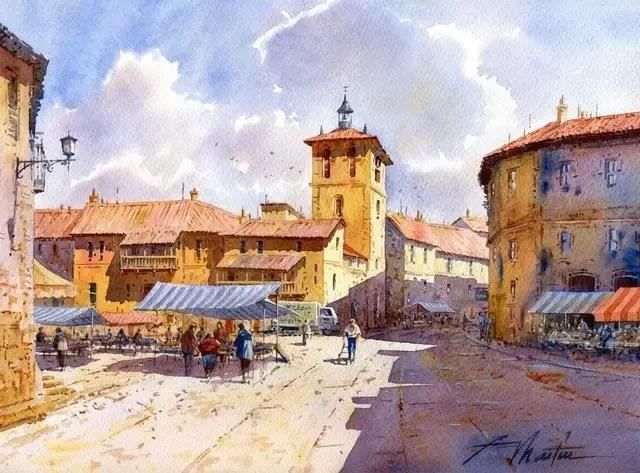 迷人|西班牙艺术家的水彩风景画水色交融、生动自然，太迷人了