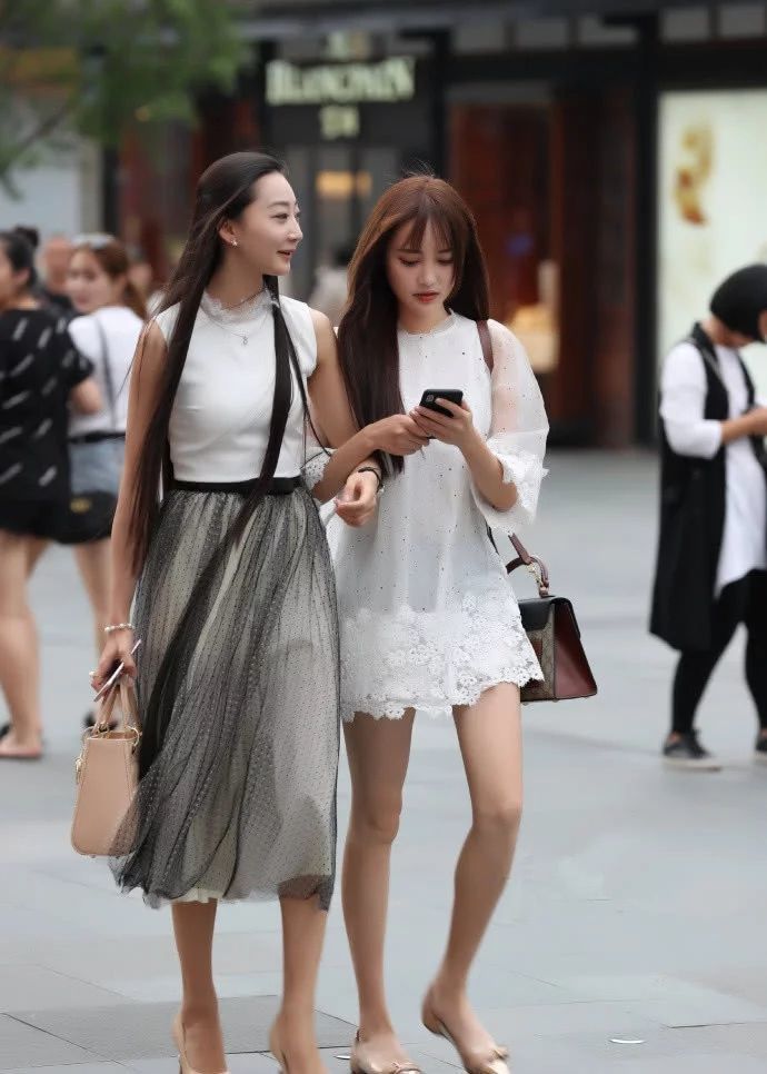  女神|街拍：两位时尚的美女，身材窈窕有型，散发女神气质