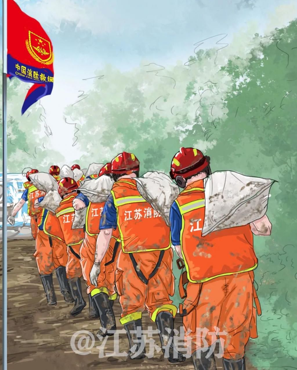 消防指战员|走心了,9幅插画致敬最美火焰蓝