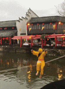  可惜|猴哥这绳子玩的真不错，可惜就是有点小失误，不慎掉到了水中！