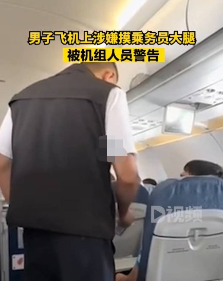 男子疑摸飞机乘务员大腿被警告，秒认怂道歉