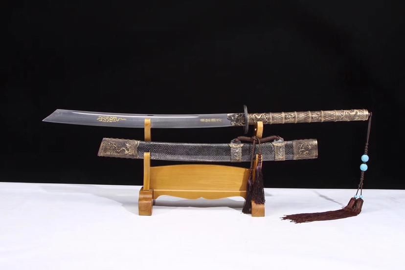  百炼钢|康熙战刀，手工百炼钢锻造，纯铜装