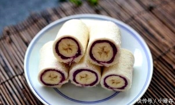 香蕉|一款精致早餐卷,紫薯香蕉加吐司,卷一卷切一切就完成