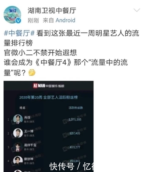 粉丝|《中餐厅4》晒候选名单秒删,肖战王一博千玺占前三,又在溜粉?