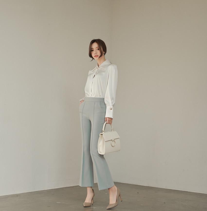  腈纶|超美珠珠：白领办公日常时尚，白炽腈纶宫廷玻蓝搭肩白衬衫