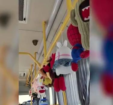 玩偶|一车顶都是玩偶！为了给乘客解压，这辆公交车的司机出奇招