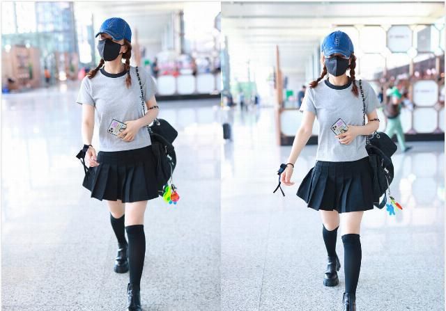  黑色|吴昕哪有37岁的模样，穿黑色百褶裙扎双麻花辫，嫩得像高中生