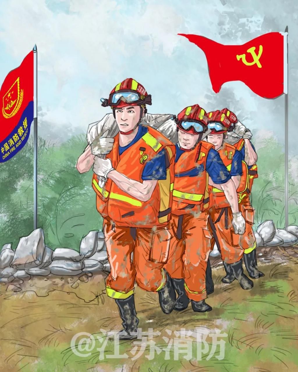 消防指战员|走心了,9幅插画致敬最美火焰蓝