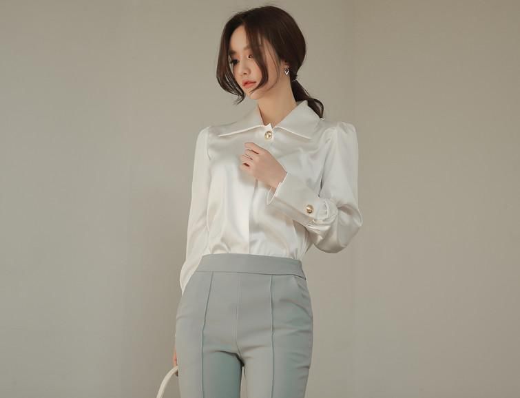  腈纶|超美珠珠：白领办公日常时尚，白炽腈纶宫廷玻蓝搭肩白衬衫