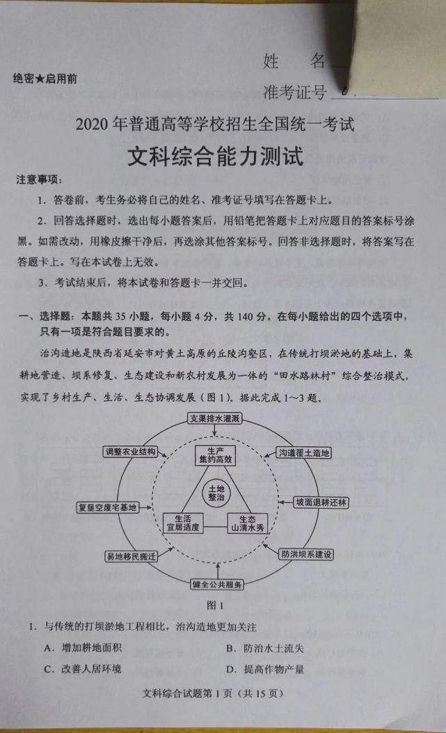  试题|来了！2020福建高考文综试题+答案！