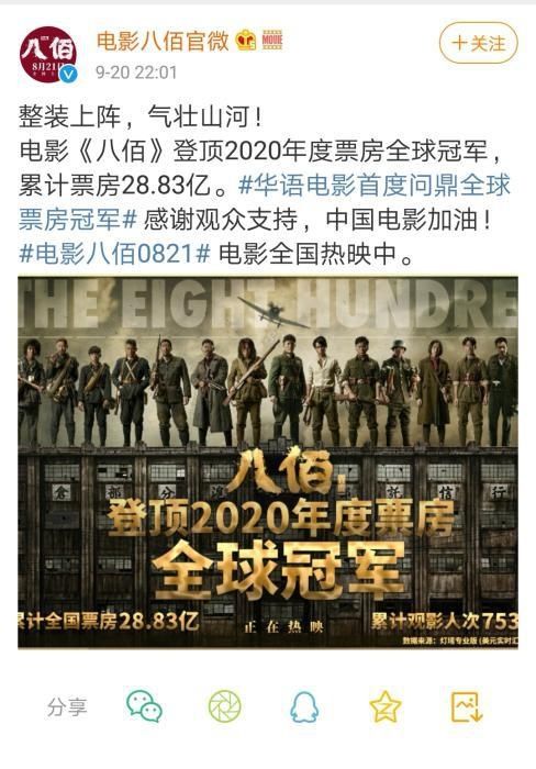 好莱坞大片|《八佰》登顶全球票房冠军 靠＂捡漏＂还是靠实力？