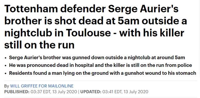  记录|噩耗！热刺后卫奥利耶兄弟遭射杀，年仅26岁曾有抢劫不良记录