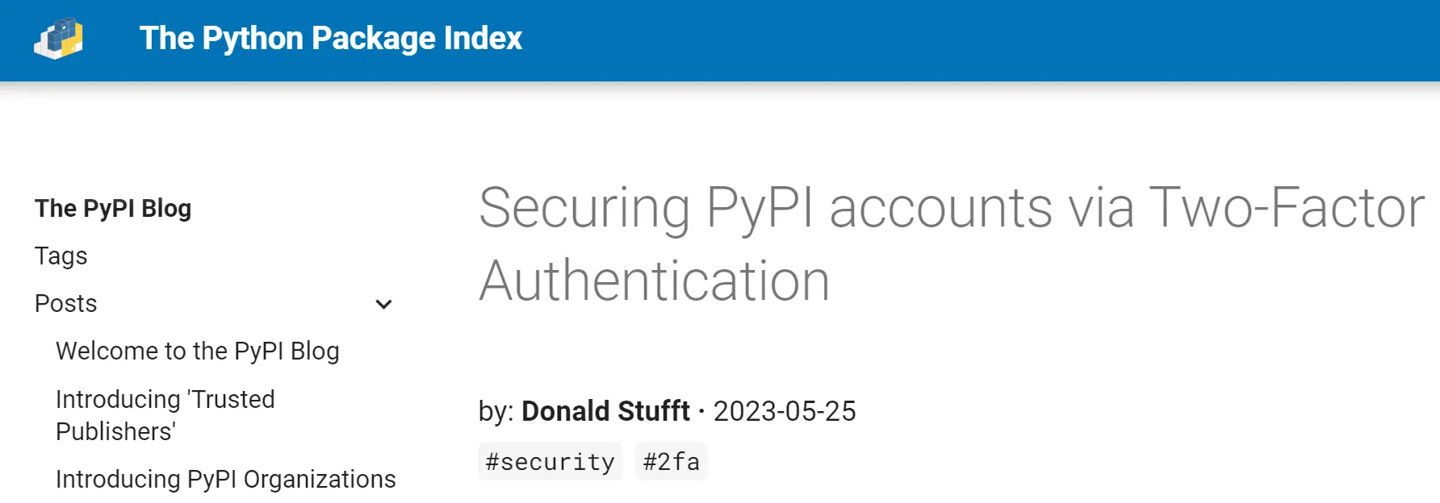 Python 第三方套件存储库 PyPI 即将强制用户使用 2FA 登录验证