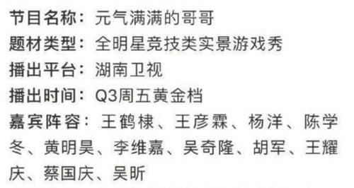  哥哥|《元气满满的哥哥》开机，嘉宾阵容太强大，唯一女嘉宾超亮眼