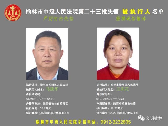 榆林|榆林二十三批失信被执行人名单，看看认识不