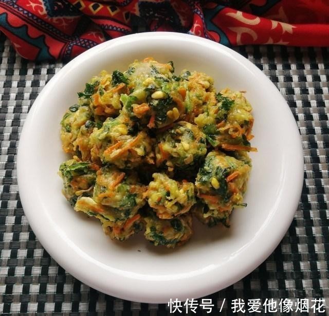 丸子|胡萝卜豆芽菠菜丸子,外酥里嫩,咸香适口