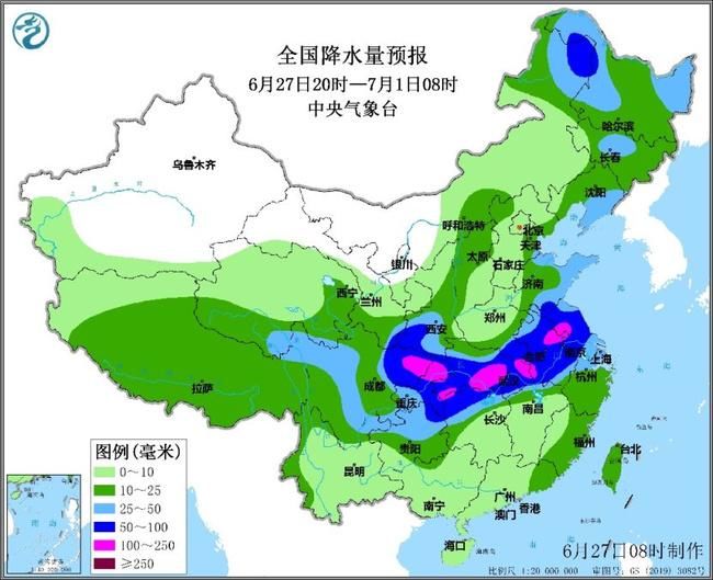 四川盆地至长江中下游地区强降雨来袭 华北东北等地警惕强对流