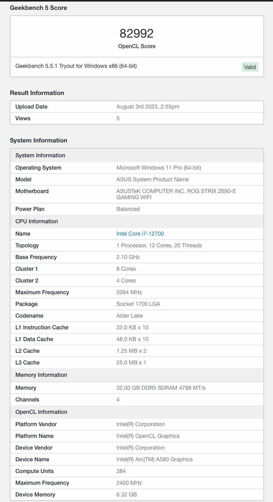 英特尔锐炫 A580 桌面显卡跑分曝光：超 RTX 3050