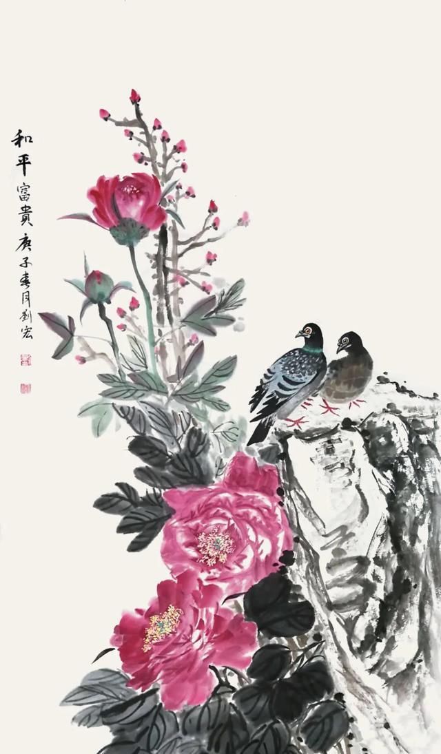  赏析|花开富贵，“鸽”舞升平——仁美学员《和平富贵图》作品赏析