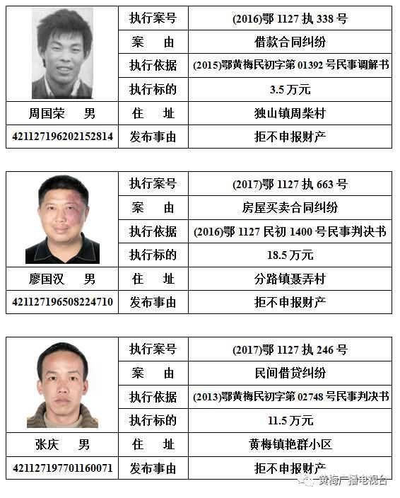  人民法院|黄梅县人民法院发布对邹南勇等110名被执行人的预拘留公告