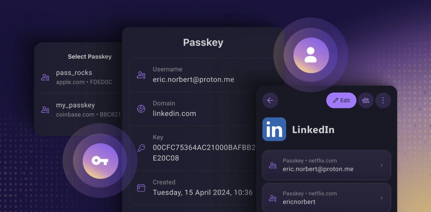 密码管理软件 Proton Pass 宣布支持 Passkey 功能，支持导出共享