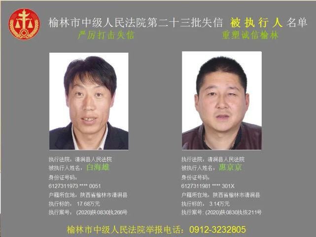 名单|榆林又一批失信人名单，46岁男子欠6180元上榜！