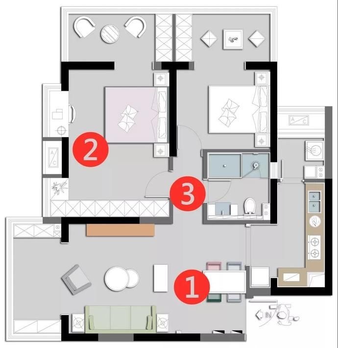  居带|87㎡两居带3个阳台，糖果系北欧风装修超治愈，这婚房太甜了