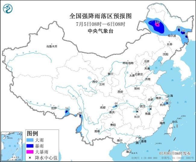 暴雨蓝色预警 5省区市部分地区有大到暴雨内蒙古局地大暴雨